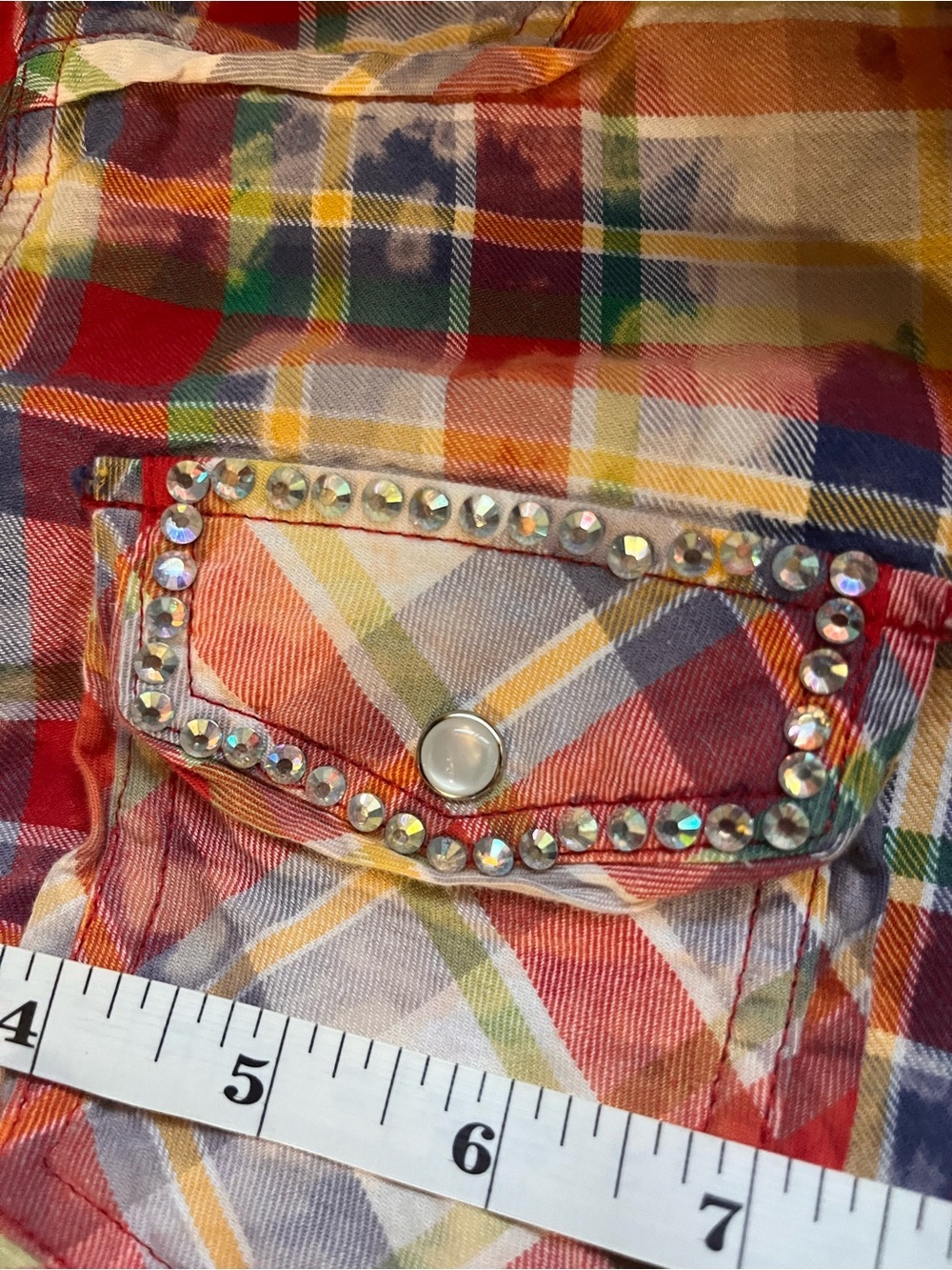 A Rare Bird Women’s Plaid Midi Shirt Dress Bleach Distressing Rhinestones Small - Picture 8 of 9